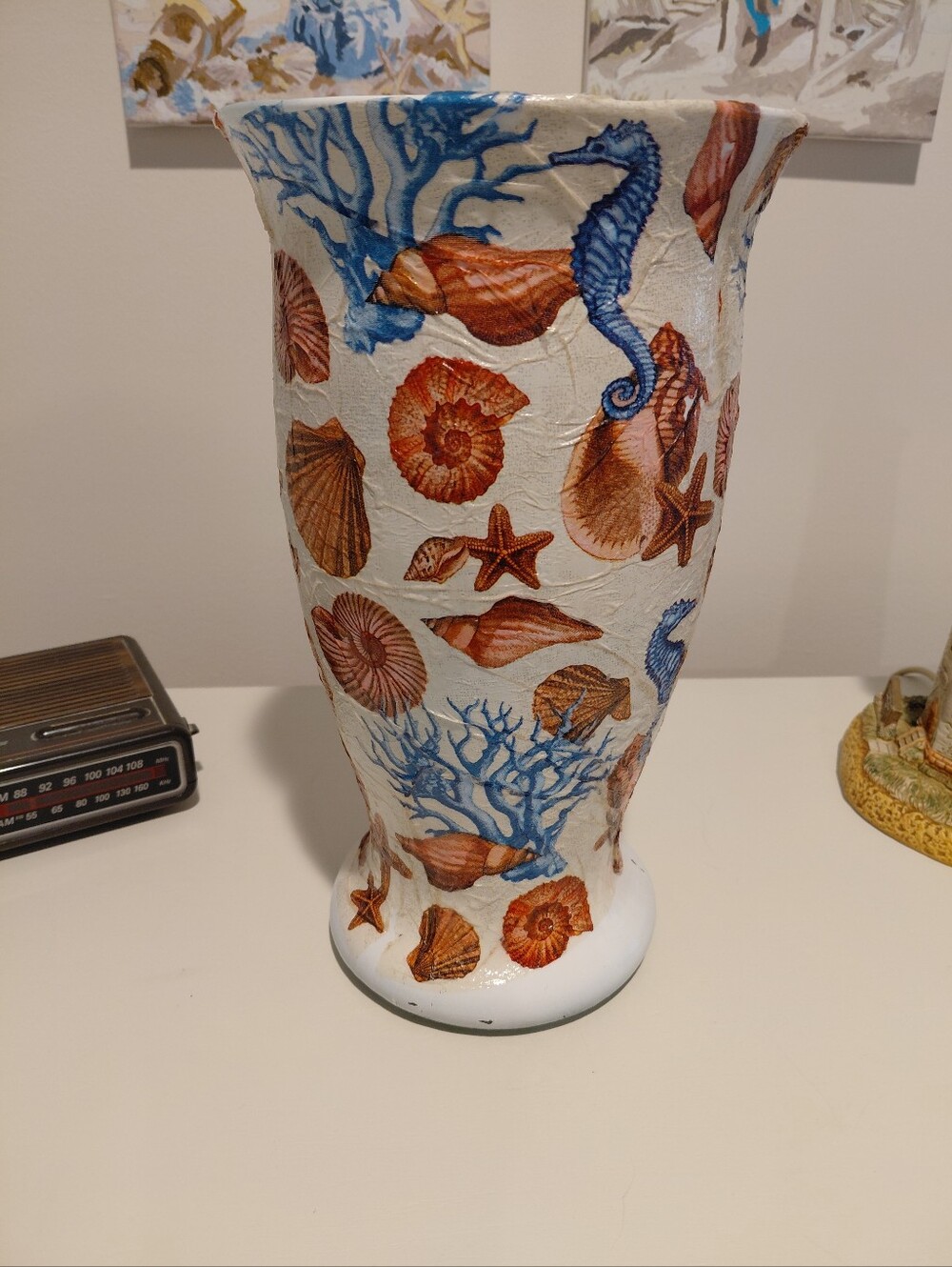 Coastal Seashell Glass Vase - Blue and Brown